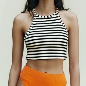NWT ZARA RIBBED HALTER STRIPED TOP
